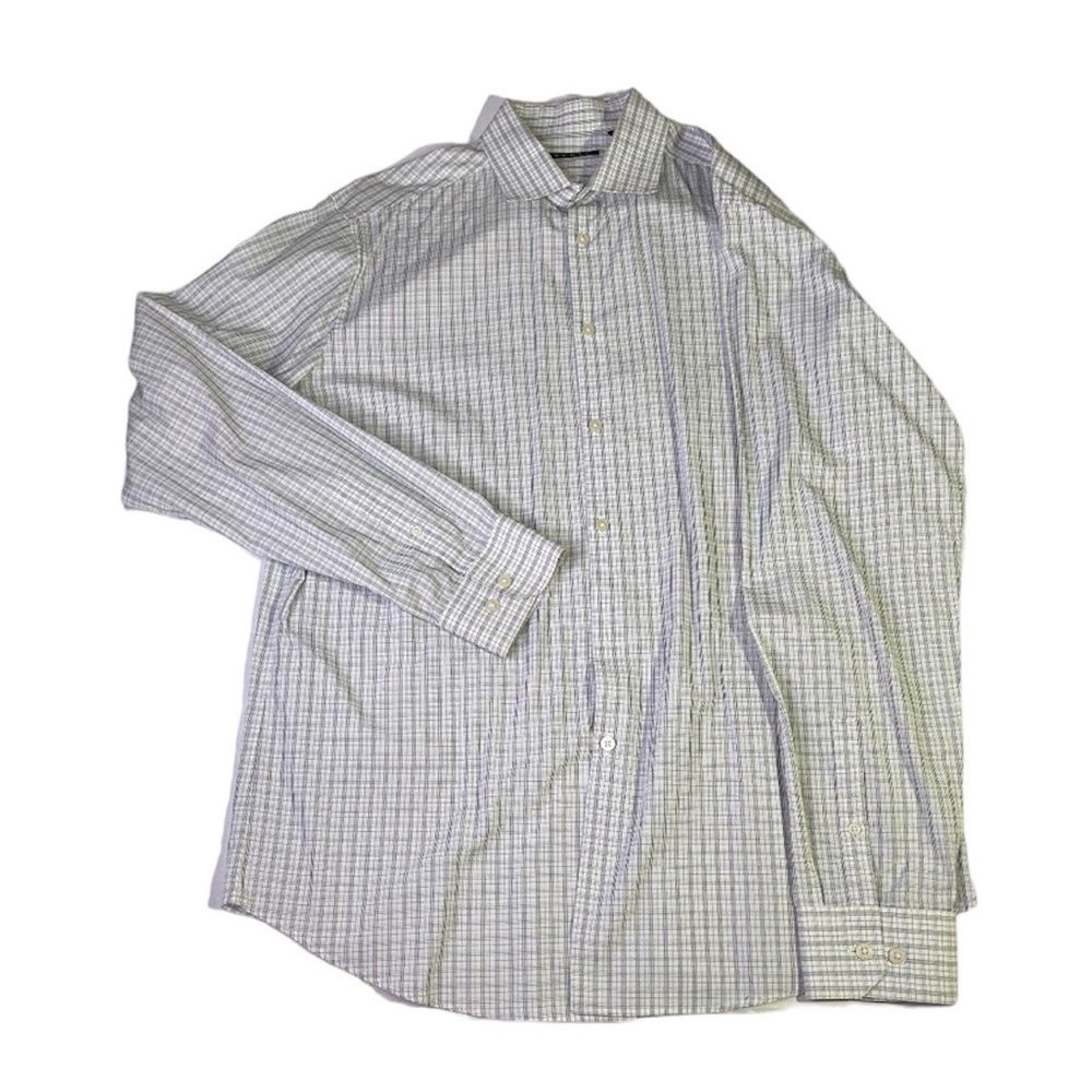 Theory Shirt Men's Size S/M White Plaid Cotton Long Sleeve Button Casual‎ Preppy